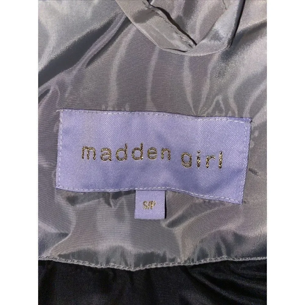 Madden Girl Juniors Silver Grey Faux Fur Trim Hooded Anorak Parka Coat Small NWT